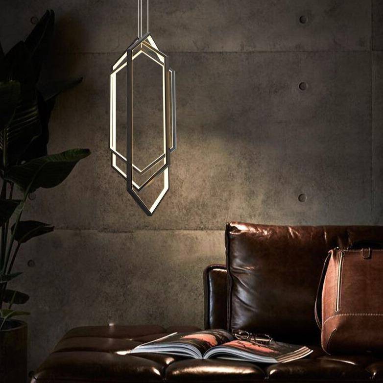 Suspension design LED avec 3 anneaux Loft Hexagone - vue 2 sur 4