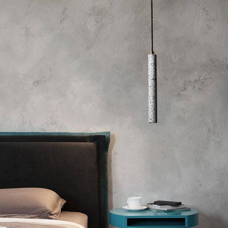 Suspension design à LED cylindrique en ciment style terrazzo - vue 4 sur 5