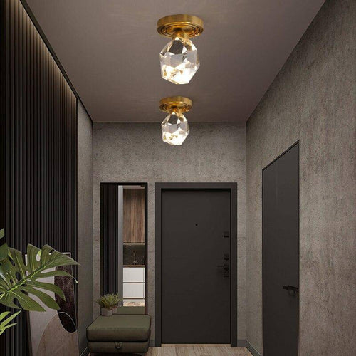 Suspension design LED en verre aux formes de crystal et base dorée Luxury