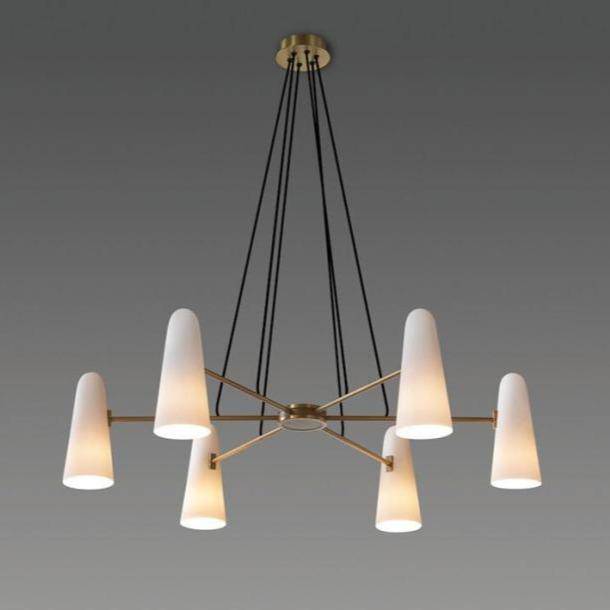 Lustre design LED en cuivre avec 6 abat-jours Luxury - vue 3 sur 3
