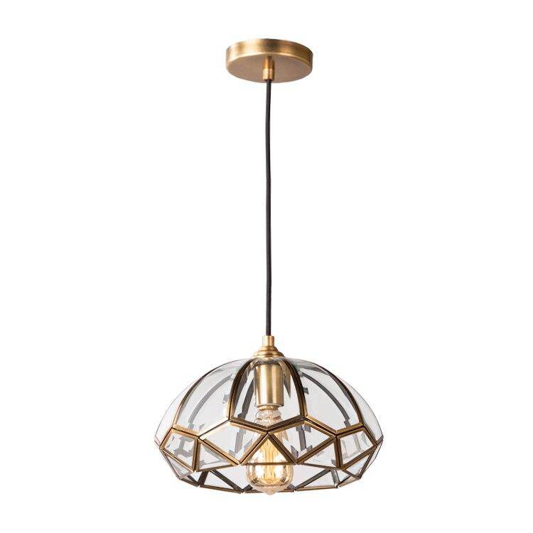Suspension design LED avec abat-jour géométrique en verre et métal doré