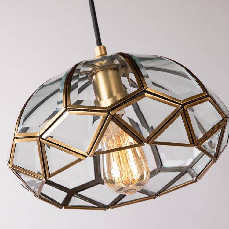 Suspension design LED avec abat-jour géométrique en verre et métal doré - vue 6 sur 5
