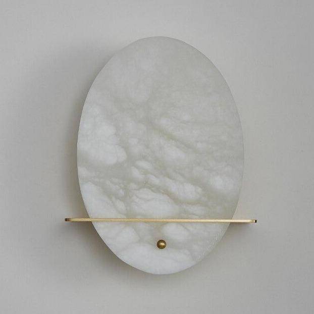 Applique murale design LED forme ovale en marbre blanc et socle doré - vue 4 sur 5