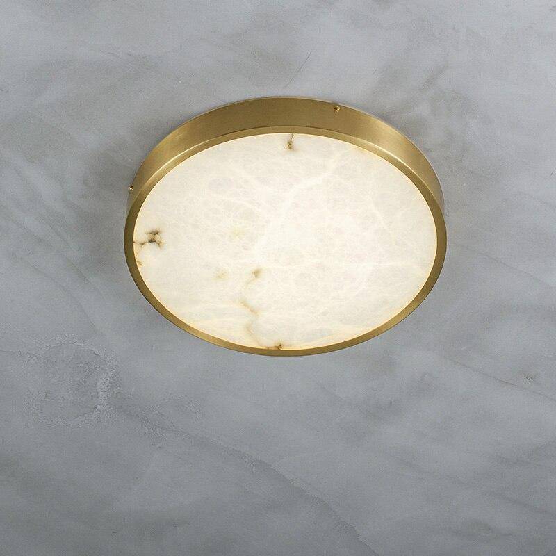 Plafonnier design LED rond en marbre avec bords dorés - vue 5 sur 9