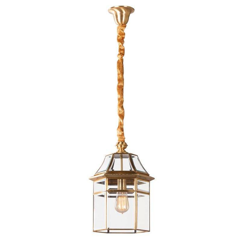Suspension rétro LED avec abat-jour en verre et métal doré - vue 5 sur 6