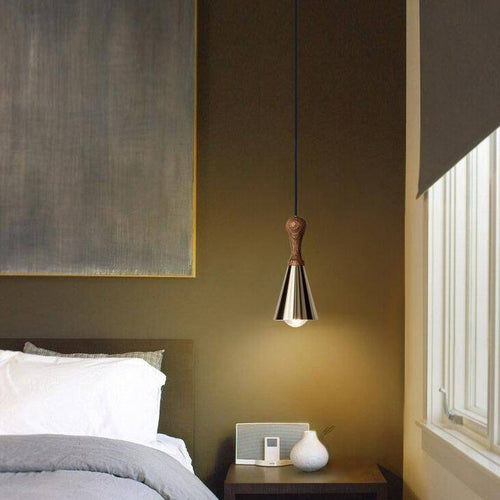 Suspension design LED en bois avec abat-jour conique métal Creative - vue 4 sur 9