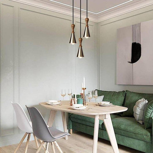 Suspension design LED en bois avec abat-jour conique métal Creative - vue 5 sur 9