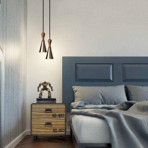 Suspension design LED en bois avec abat-jour conique métal Creative - vue 3 sur 9