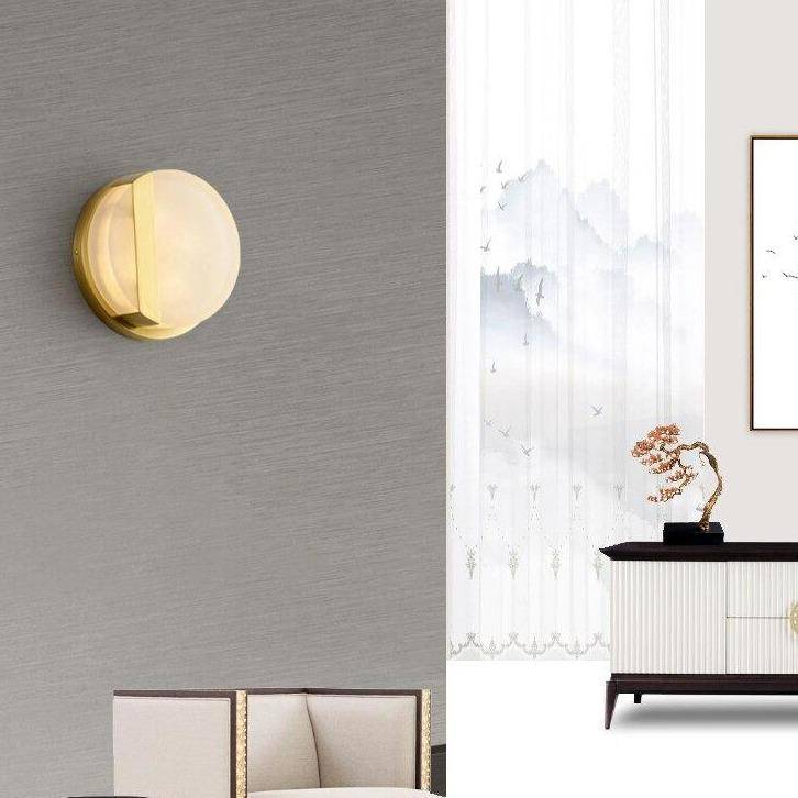 Applique murale design LED arrondi en métal dorée et marbre - vue 3 sur 7