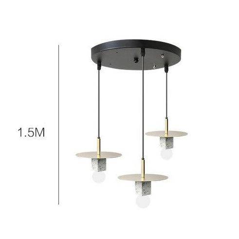 Suspension design LED avec cube en marbre et disque doré - vue 10 sur 11
