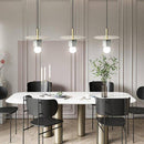 Suspension design LED avec cube en marbre et disque doré