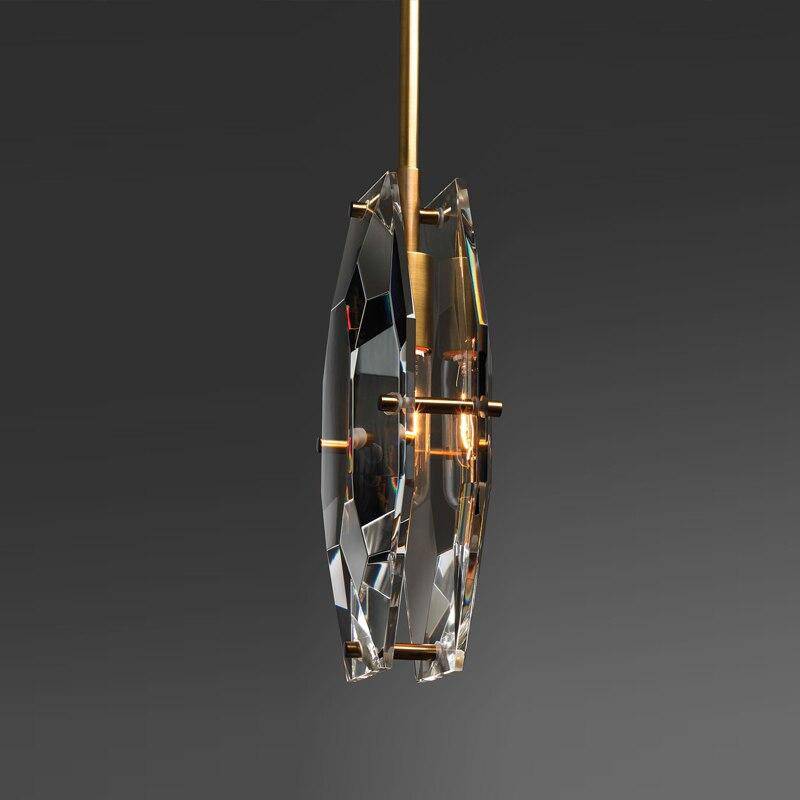 Suspension design LED avec verre en forme de crystal et tige dorée Loft - vue 5 sur 5