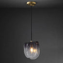 Suspension design LED dorée avec abat-jour en tuile de verre