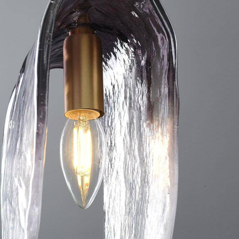 Suspension design LED dorée avec abat-jour en tuile de verre - vue 5 sur 7