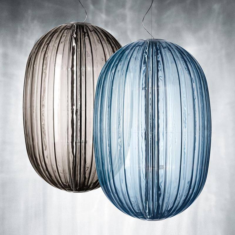 Suspension design LED avec abat-jour en verre coloré - vue 4 sur 14