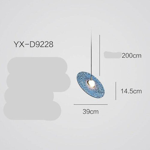 Suspension design à LED avec disque en marbre coloré - vue 6 sur 9