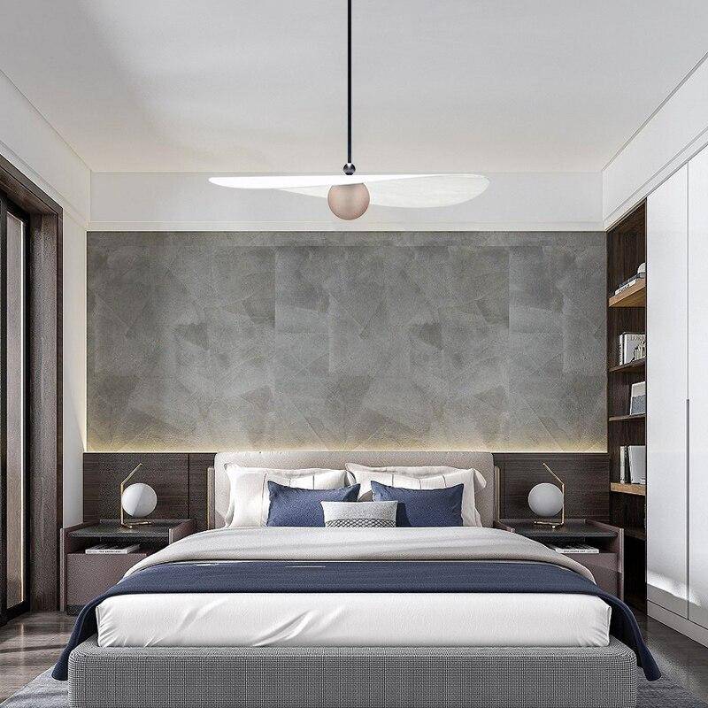 Suspension design LED avec boule métal et abat-jour blanc Line - vue 5 sur 9