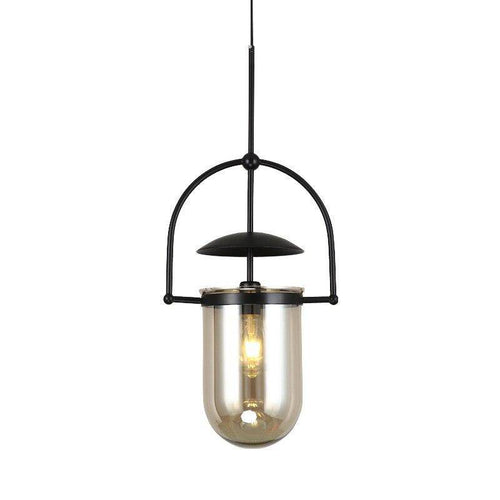 Suspension design à LED avec verre arrondi et métal industriel