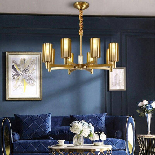 Lustre design LED en métal avec plusieurs abat-jours dorés Luxury
