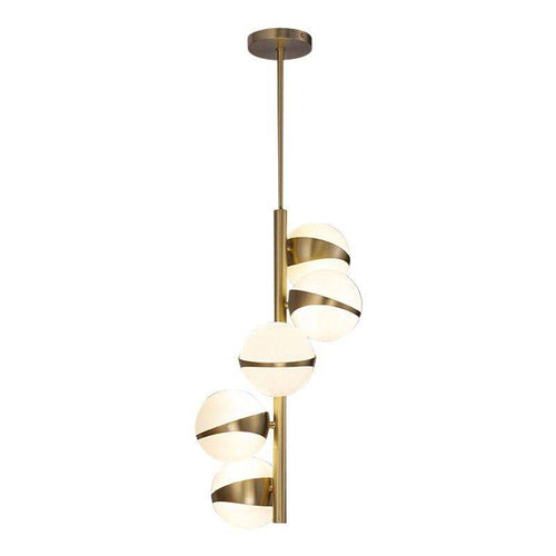 Suspension design LED tube dorée avec plusieurs boules blanches - vue 6 sur 7