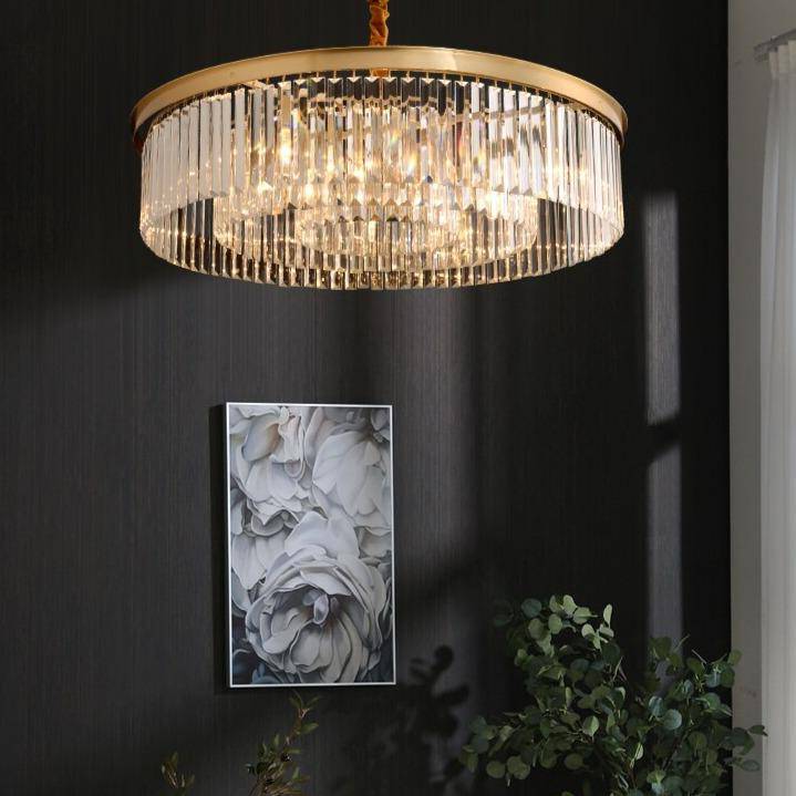 Suspension design LED abat-jour rond en verre et bordure dorée Luxury - vue 4 sur 7