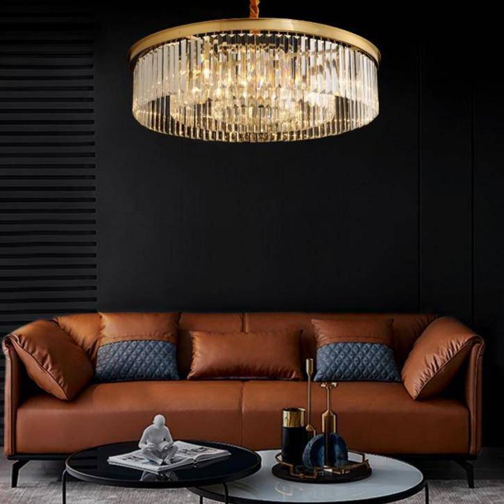 Suspension design LED abat-jour rond en verre et bordure dorée Luxury - vue 3 sur 7