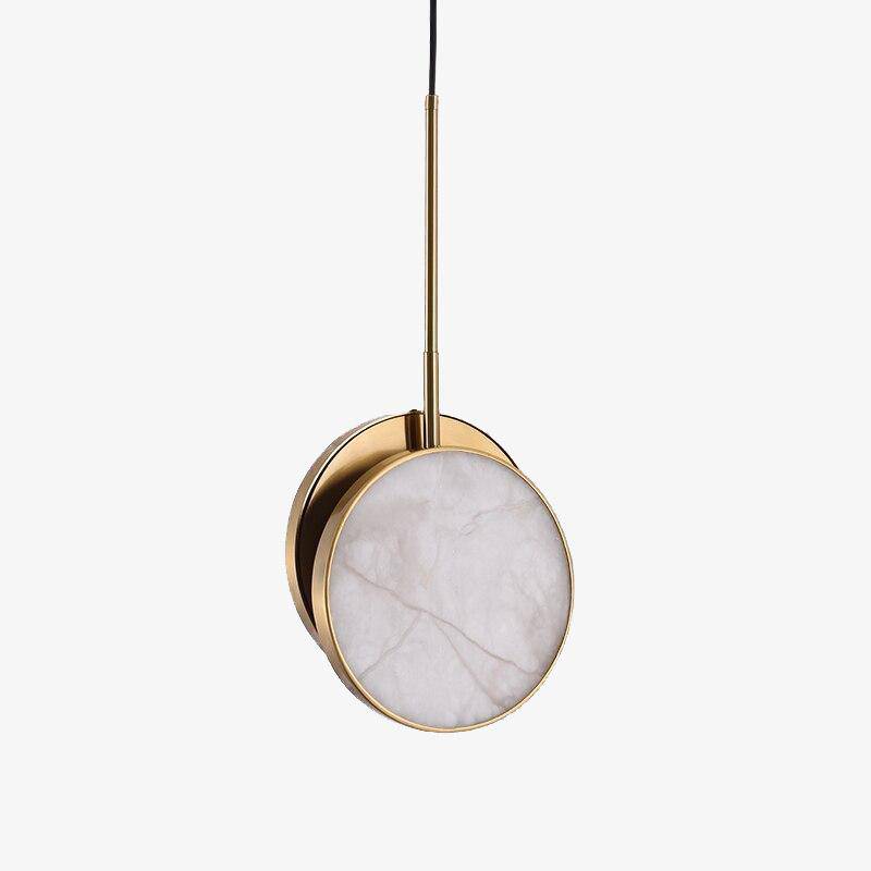 Suspension design LED avec disque en marbre et bords dorés - vue 2 sur 6