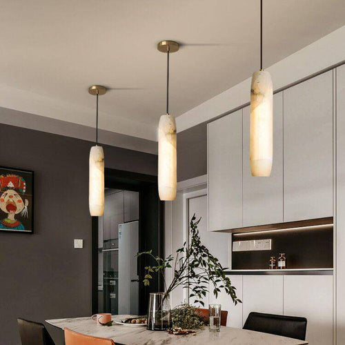 Suspension design LED avec abat-jour en marbre blanc Luxury