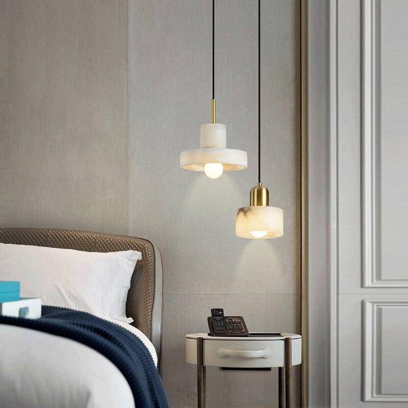 Suspension design LED avec abat-jour arrondi en marbre blanc Luxury