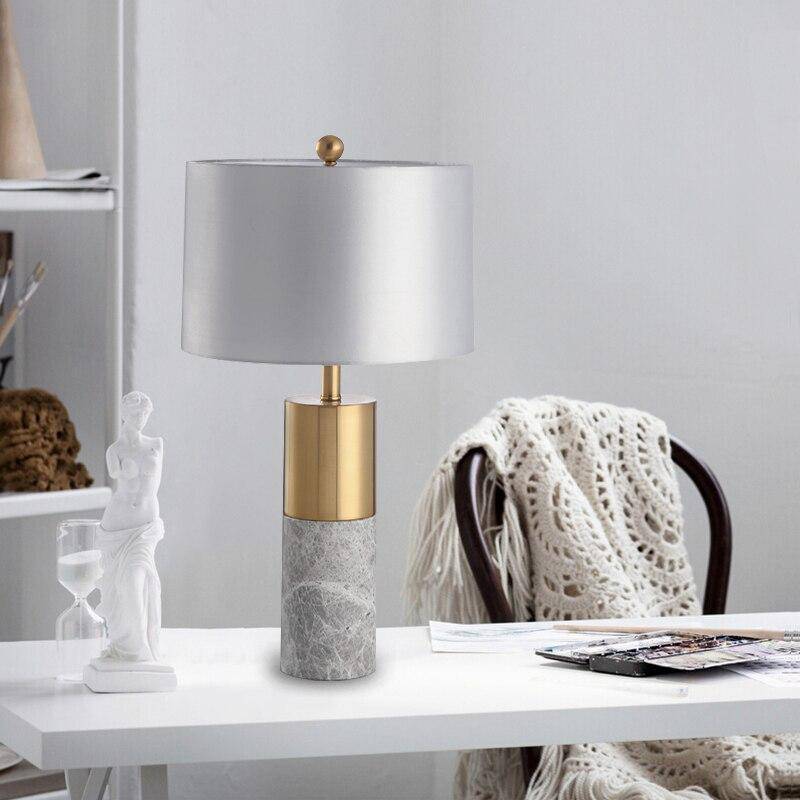 Lampe à poser design dorée LED en marbre et abat-jour gris - vue 4 sur 10