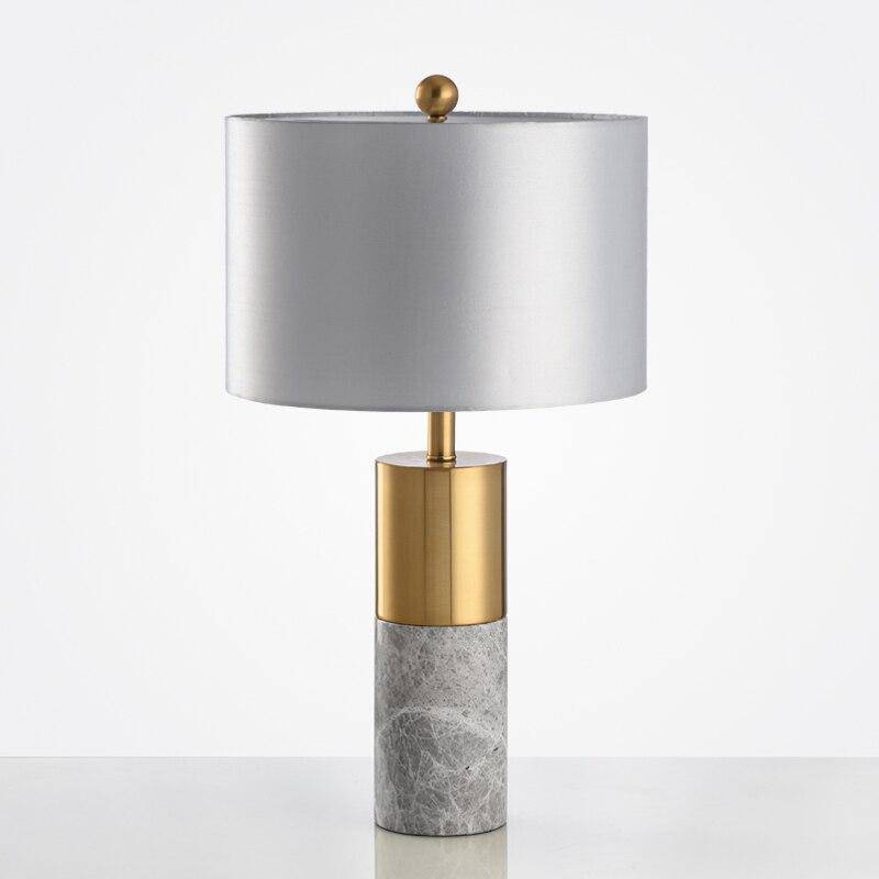 Lampe à poser design dorée LED en marbre et abat-jour gris - vue 8 sur 10
