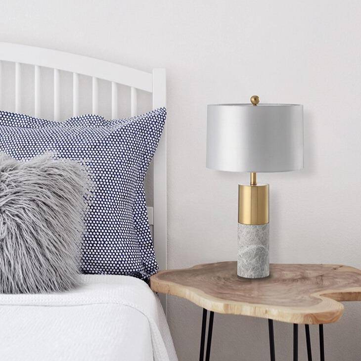 Lampe à poser design dorée LED en marbre et abat-jour gris - vue 5 sur 10