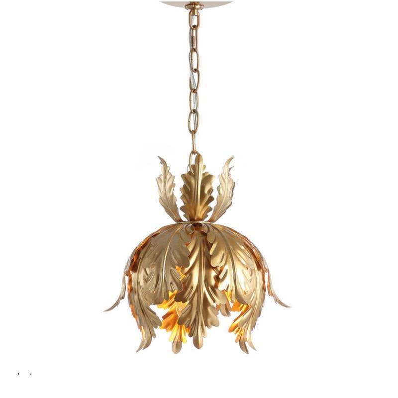 Suspension design LED en métal style feuilles dorées