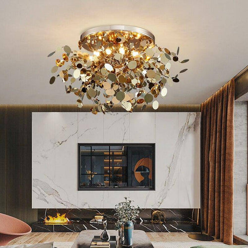 Plafonnier design LED avec feuilles dorées Creative - vue 5 sur 8