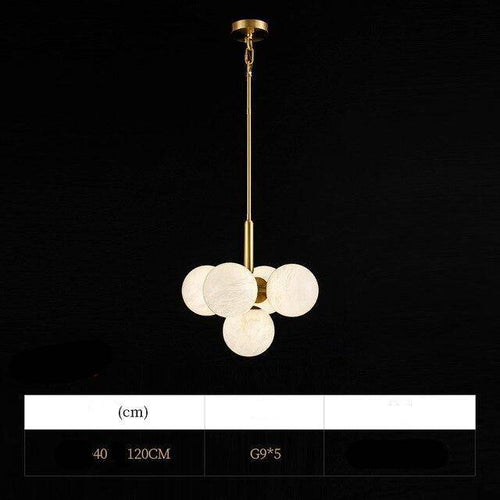 Suspension design LED dorée avec boules en marbre