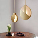 Minimalist gold metal disc LED pendant light