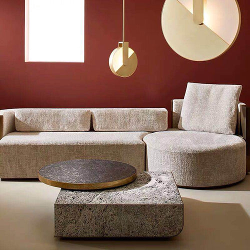 Minimalist gold metal disc LED pendant light - vue 3 sur 5