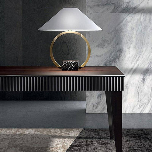 Lampe à poser design LED avec cercle en métal et abat-jour en verre Luxury