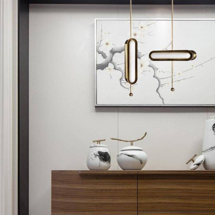 Suspension design LED avec double base dorée arrondie style Luxury