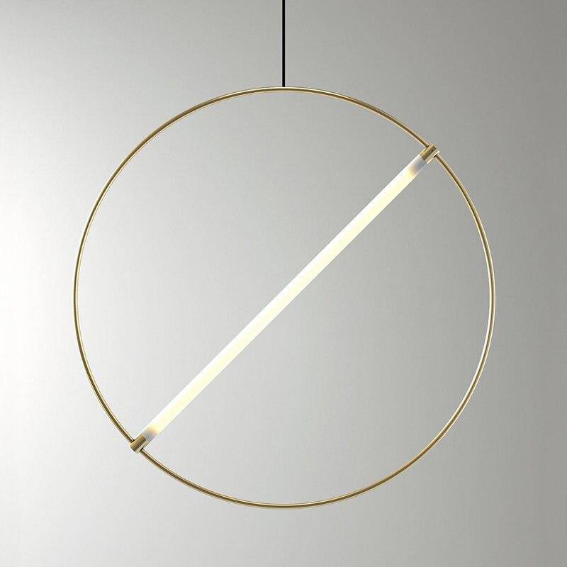 Suspension design LED avec cercle doré et tube lumineux Creative