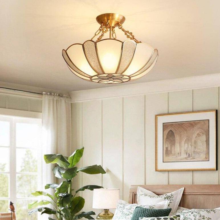 Suspension rétro à LED dorée avec abat-jour en verre - vue 3 sur 4