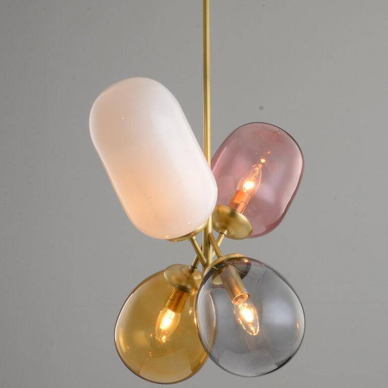 Suspension design en verre LED avec trois abat-jours colorés - vue 3 sur 4