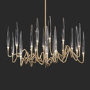 Lustre design LED avec tiges dorées et verre style Hotel