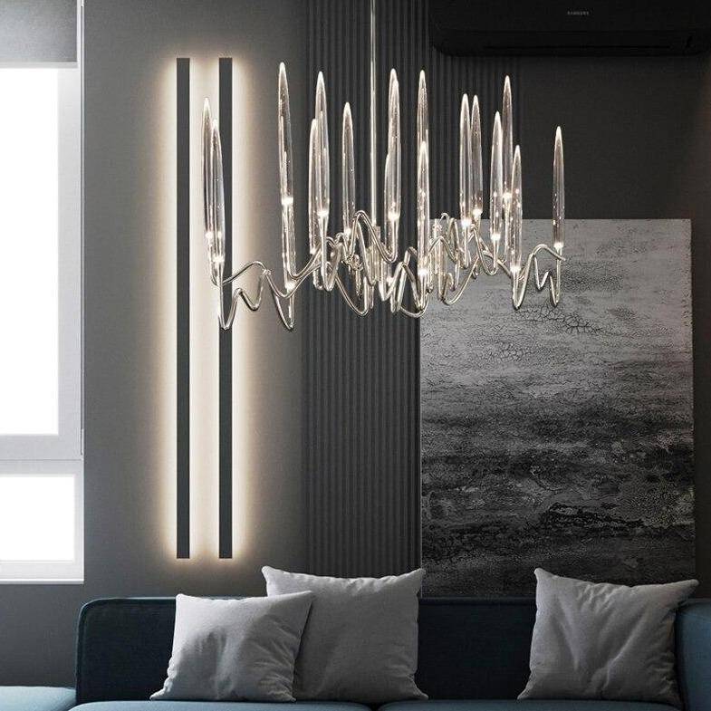 Lustre design LED avec tiges dorées et verre style Hotel - vue 4 sur 11