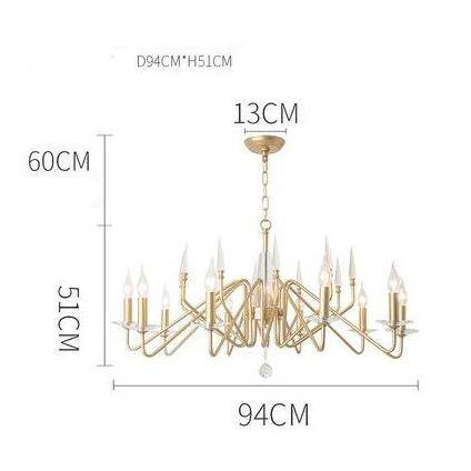 Lustre design LED avec branches dorées et lampes bougies Crystal - vue 6 sur 8