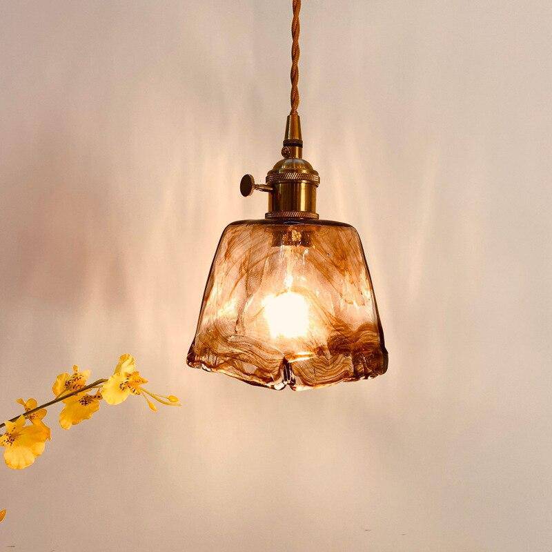 Suspension design à LED avec abat-jour en verre cuivré rétro - vue 5 sur 6