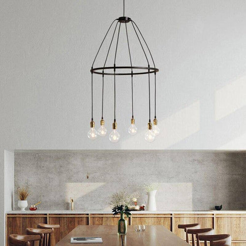Suspension industrielle LED avec plusieurs ampoules rétro