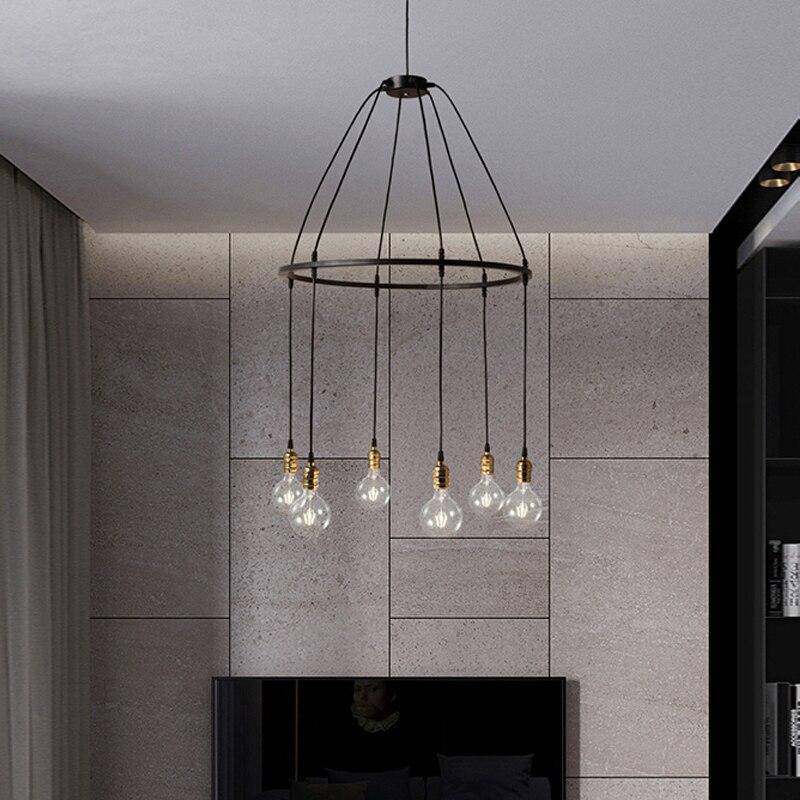 Suspension industrielle LED avec plusieurs ampoules rétro - vue 3 sur 6