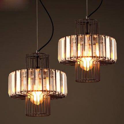 Suspension retro LED avec abat-jour en métal et verre Cristal - vue 4 sur 5