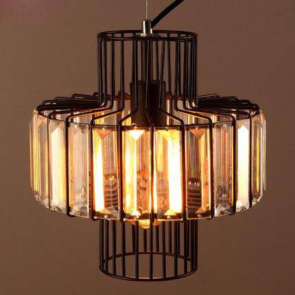 Suspension retro LED avec abat-jour en métal et verre Cristal - vue 6 sur 5